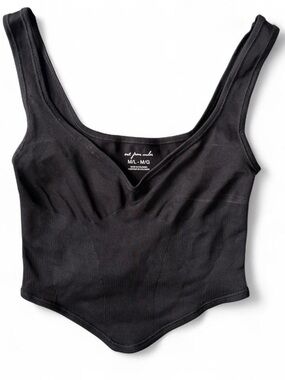Urban Outfitters Black Ribbed V-Neck Crop Tank Top